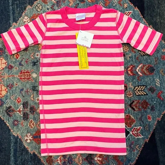 NWT Hanna Andersson Size 12 / 150 cm Organic Cotton Pink Striped Short John Set - Picture 4 of 8